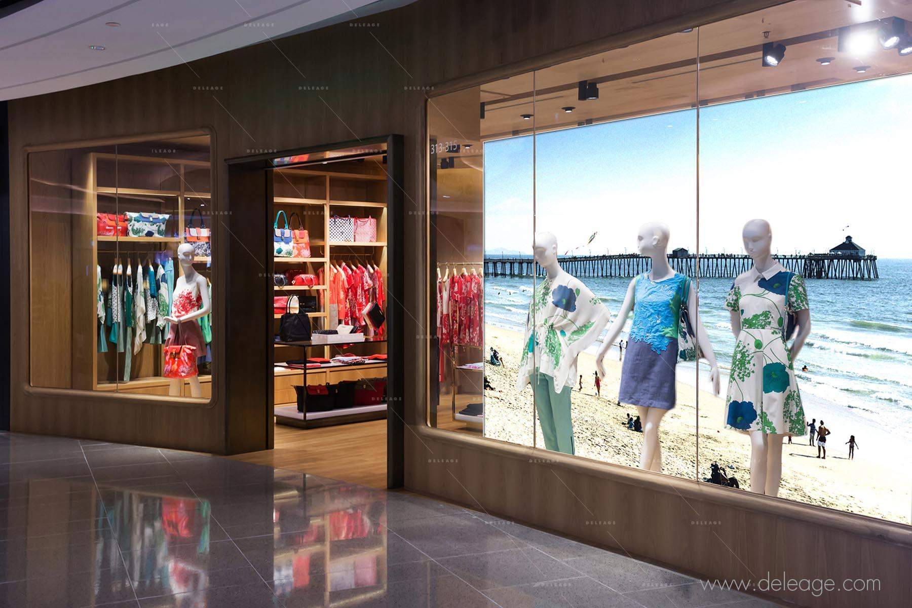 Boutique display window with mannequins in fashionable dresses Tissu tendu lumineux vitrine — Panneau intérieur CAISSON LUMINEUX MURAL textile