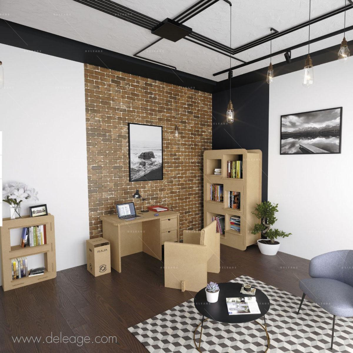 bureau-en-carton-avec-tiroirs Bureau EN carton avec tiroirs — Mobilier en carton TABLE HAUTE mange debout