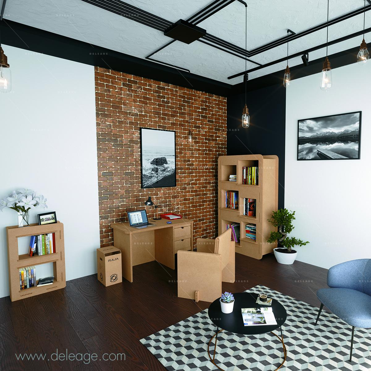 RENDU_BUREAU_2 Mobilier carton — Mobilier en carton TABLE HAUTE mange debout (vue 2)
