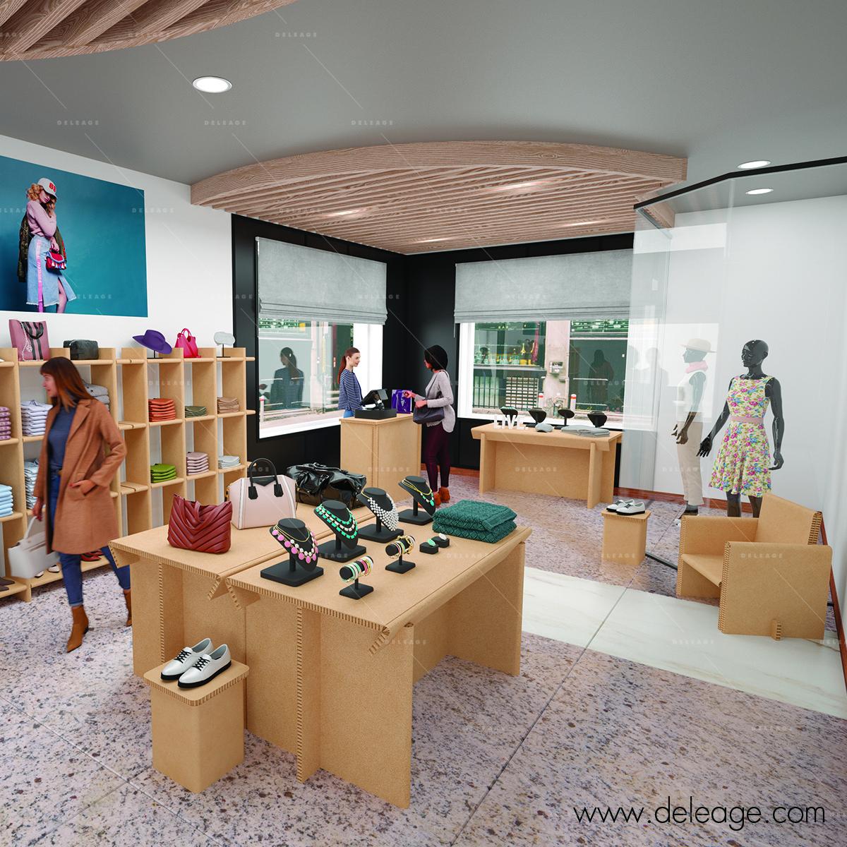 RENDU_POP_UP_STORE_3 Mobilier carton — Mobilier en carton TABLE HAUTE mange debout (vue 4)