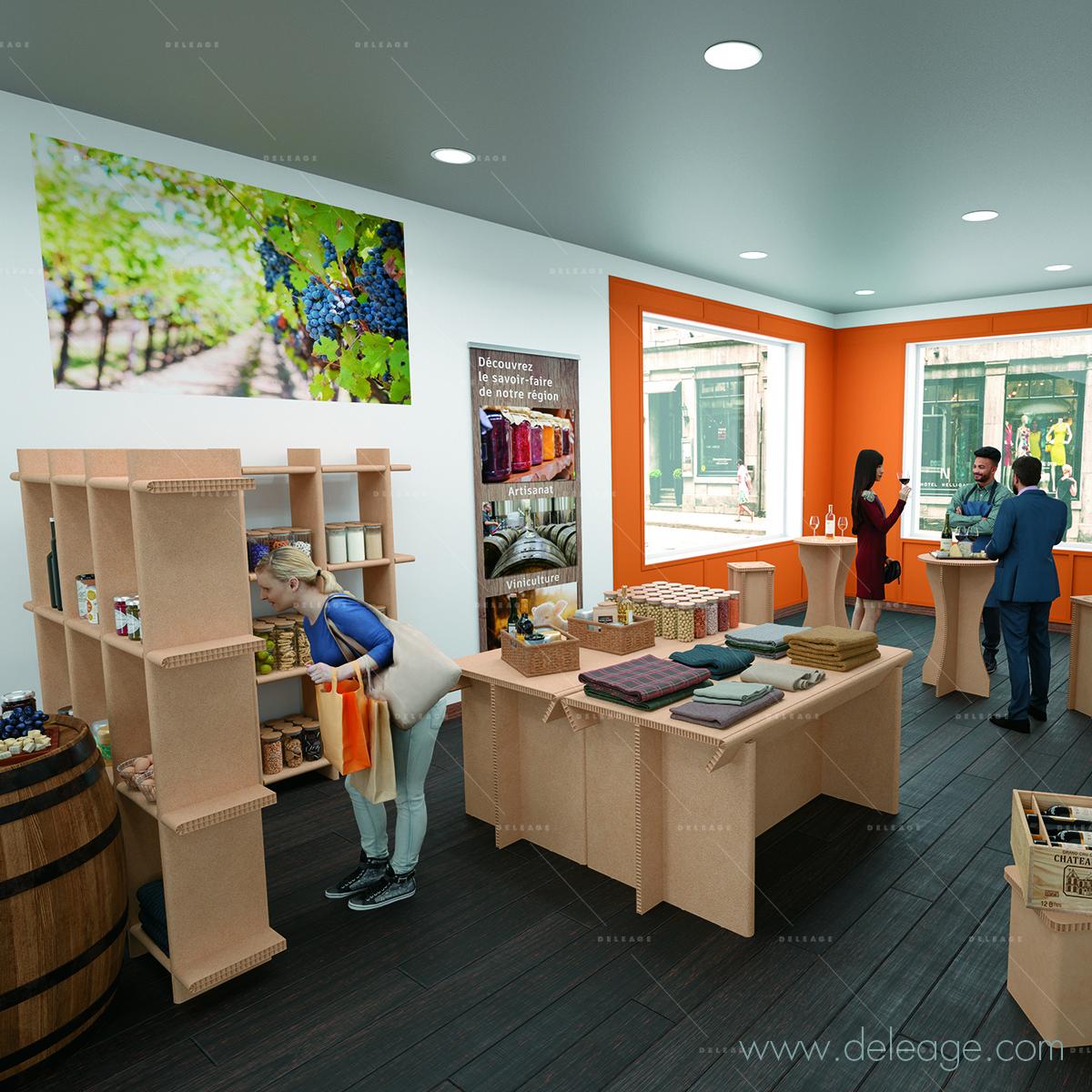 RENDU_POP_UP_STORE_TERROIR Mobilier carton — Mobilier en carton TABLE HAUTE mange debout (vue 5)