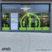 Décoration vitrine vitrophanie après — Vitrophanie AVANT / APRES chez Endurance shop (vue 2)