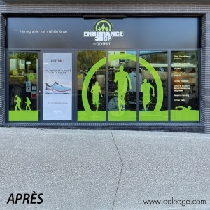 Décoration vitrine vitrophanie après — Vitrophanie AVANT / APRES chez Endurance shop (vue 2)