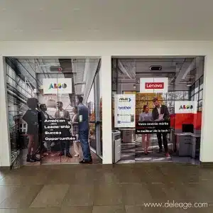Habillage vinyle réalisé par Deleage sur les portes d’ascenseurs des bureaux d’Also France à Gennevilliers